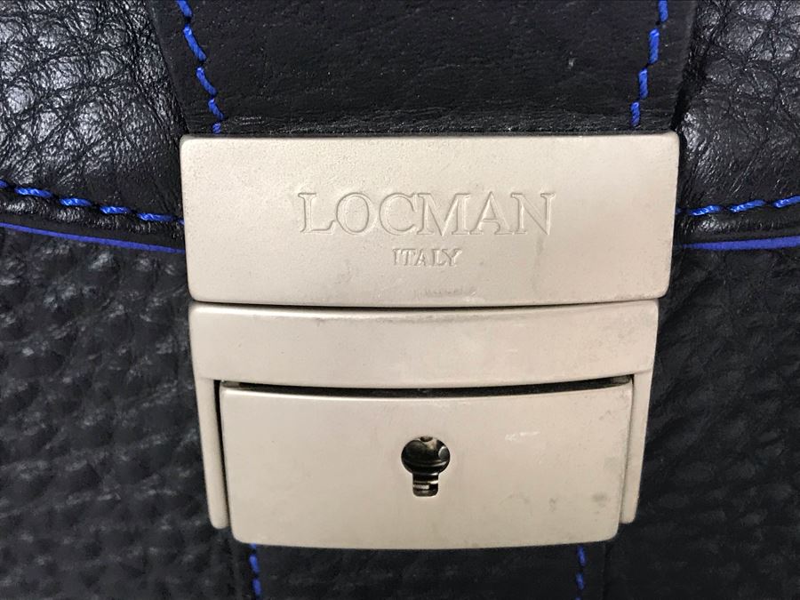 Locman Italy Luxury Black Elk Hide Leather Executive Briefcase Laptop Bag Handbag Like New BUT Handle Needs Screw 21W X 13H - Retailed Over $1,000 - See Photos [Photo 3]