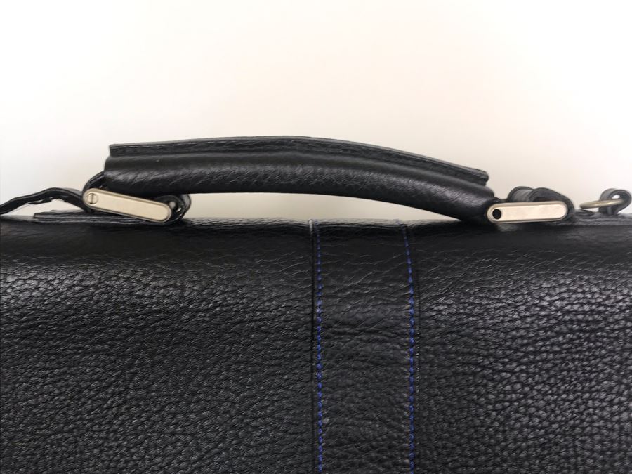Locman Italy Luxury Black Elk Hide Leather Executive Briefcase Laptop Bag Handbag Like New BUT Handle Needs Screw 21W X 13H - Retailed Over $1,000 - See Photos [Photo 6]