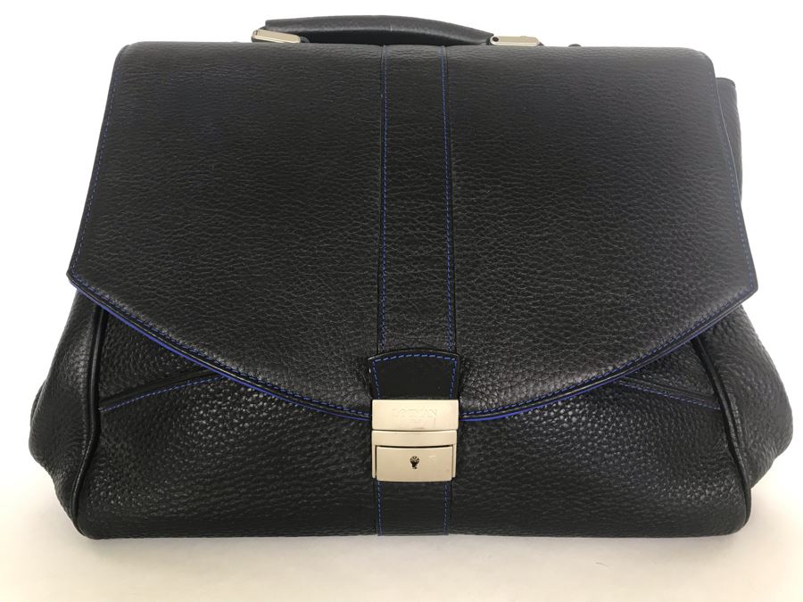 Locman Italy Luxury Black Elk Hide Leather Executive Briefcase Laptop Bag Handbag Like New BUT Handle Needs Screw 21W X 13H - Retailed Over $1,000 - See Photos