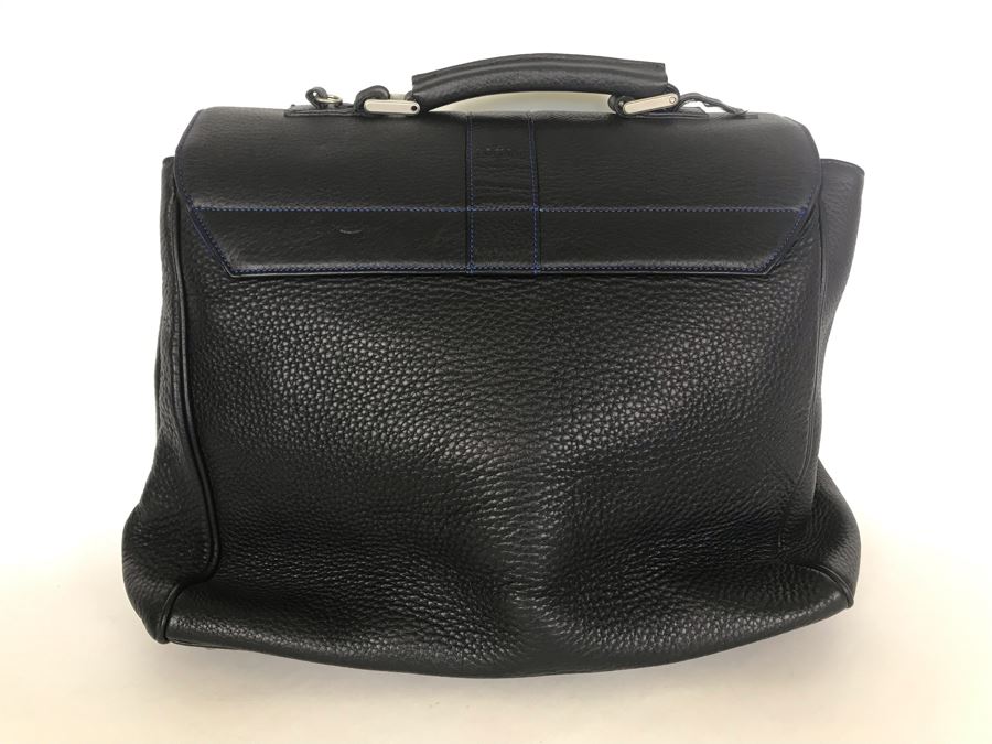 Locman Italy Luxury Black Elk Hide Leather Executive Briefcase Laptop Bag Handbag Like New BUT Handle Needs Screw 21W X 13H - Retailed Over $1,000 - See Photos [Photo 4]