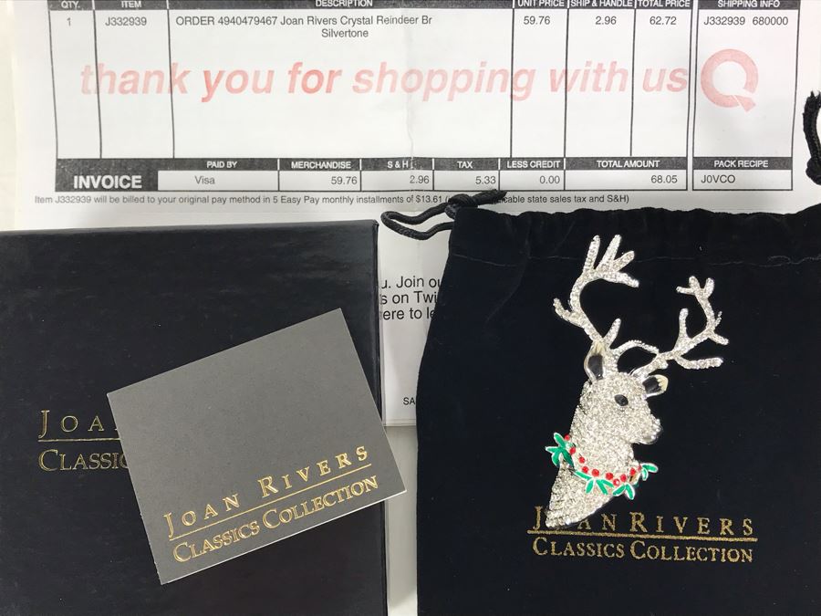 New Joan Rivers Classics Collection Crystal Reindeer Brooch Pin [Photo 1]