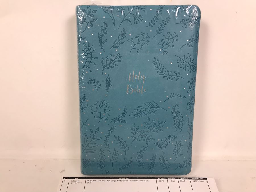 New Large Print Bible And Devotion Journal Set In Blue