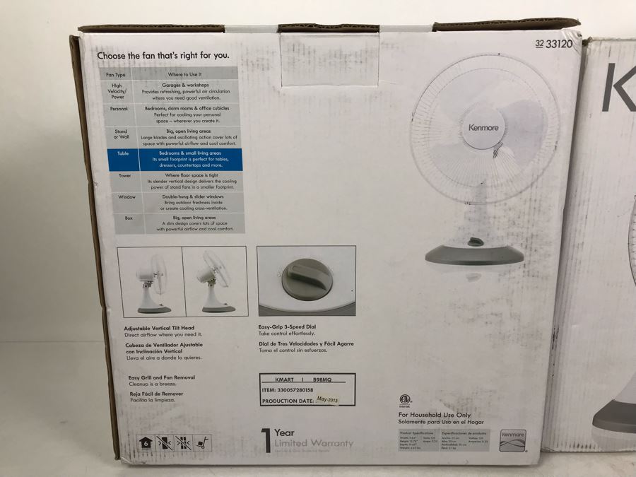 New Pair Of Kenmore Comfort 12in Table Fans   37764 47x6 