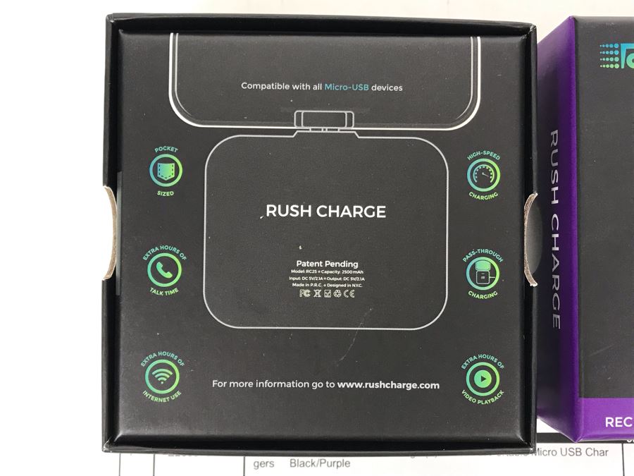 Pair Of Rush Charge 2500mAh Portable Micro USB Chargers In Black And Purple For Android Micro-USB [Photo 4]