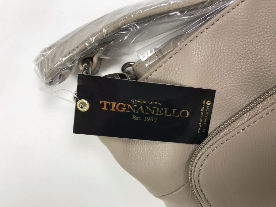 New Tignanello Leather Handbag In Light Gray [Photo 4]