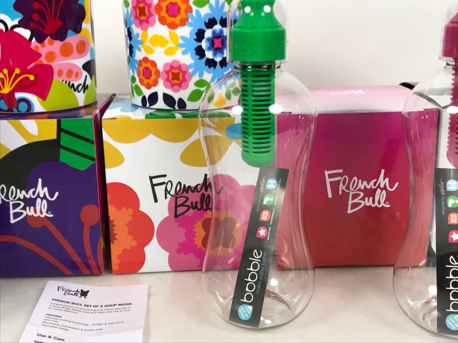 New Four Bobble Water Bottles And New French Bull Set Of Six Soup Mugs [Photo 6]