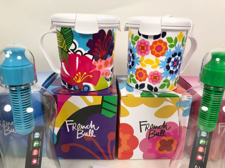 New Four Bobble Water Bottles And New French Bull Set Of Six Soup Mugs [Photo 3]