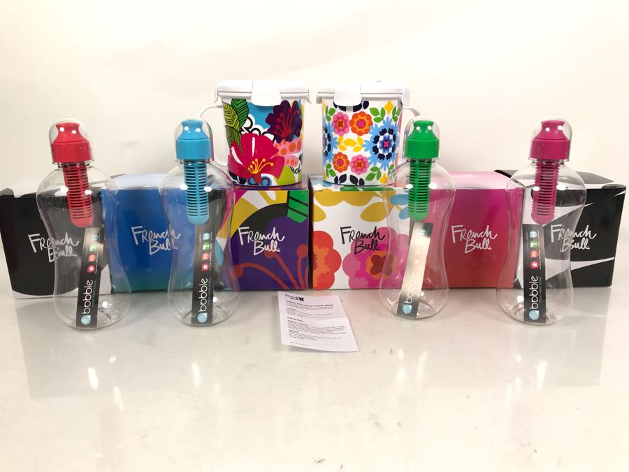 New Four Bobble Water Bottles And New French Bull Set Of Six Soup Mugs [Photo 2]