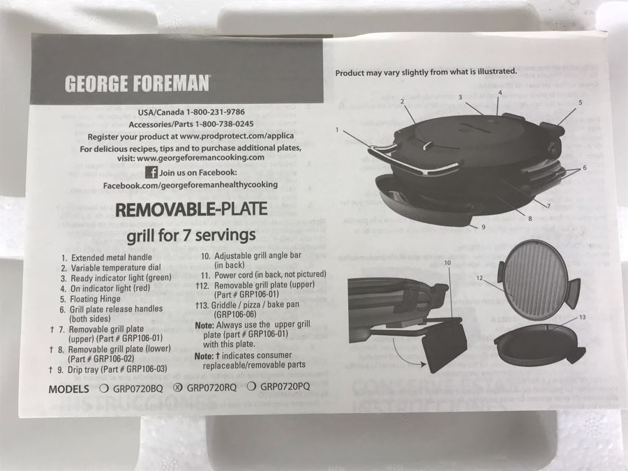 New George Foreman Removable-Plate Grill For 7 Servings Model GRP0720RQ [Photo 2]