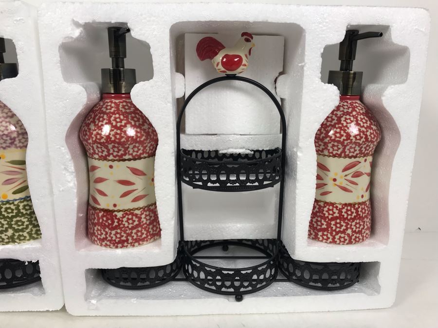 New Temptations By Tara Tesher  - Pair Of Old World 4-Piece Sink Caddy Sets In Red And Confetti (8 Pieces Total) [Photo 4]