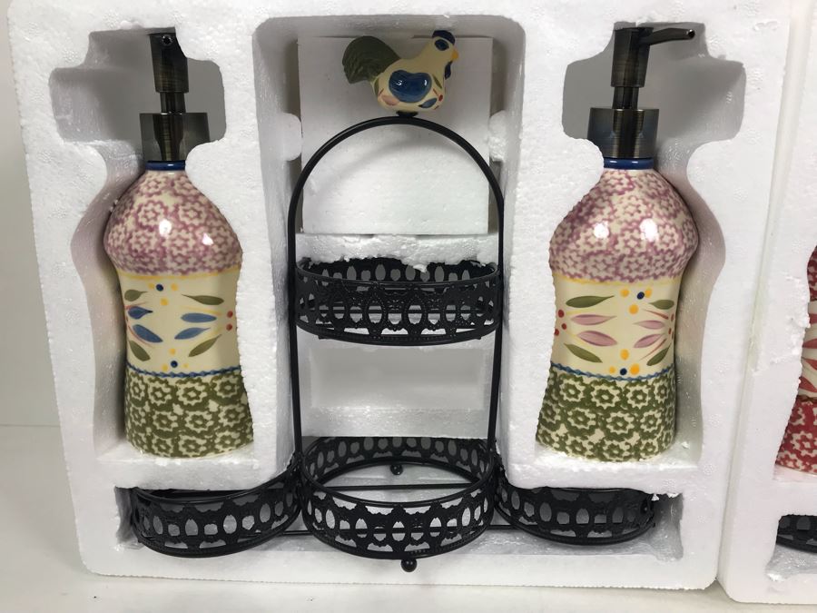 New Temptations By Tara Tesher  - Pair Of Old World 4-Piece Sink Caddy Sets In Red And Confetti (8 Pieces Total) [Photo 3]