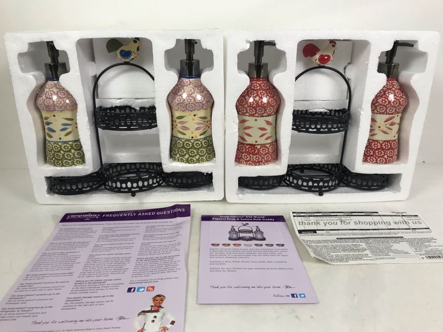 New Temptations By Tara Tesher  - Pair Of Old World 4-Piece Sink Caddy Sets In Red And Confetti (8 Pieces Total) [Photo 2]