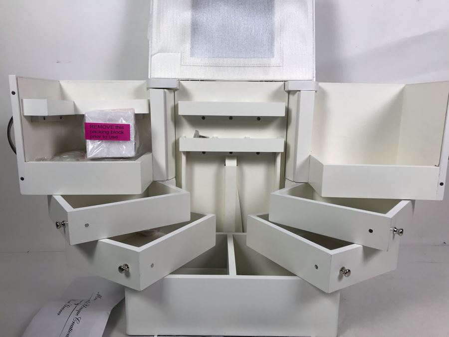New Luxury Deluxe Wood Cosmetic Box With Mirror By Lori Greiner In White 12W X 8D X 14H [Photo 2]