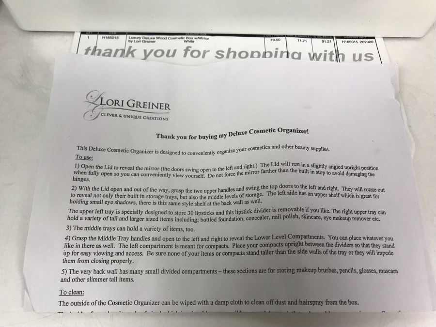 New Luxury Deluxe Wood Cosmetic Box With Mirror By Lori Greiner In White 12W X 8D X 14H [Photo 4]