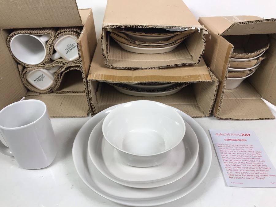 New Rachael Ray Dinnerware Set Serving For Four Dishes, Bowls, Coffee Cups In White [Photo 2]