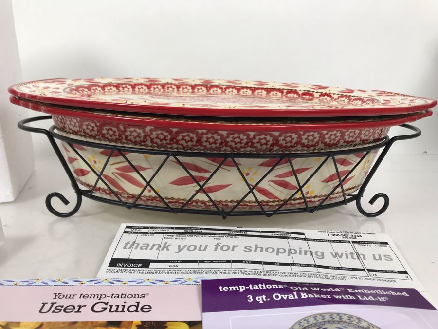 New Temptations By Tara Tesher - Old World Embellished Oval 3qt Baker With Lid And Tea For One Set [Photo 3]