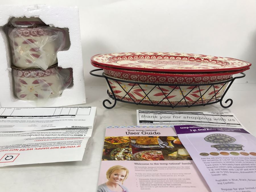 New Temptations By Tara Tesher - Old World Embellished Oval 3qt Baker With Lid And Tea For One Set [Photo 2]