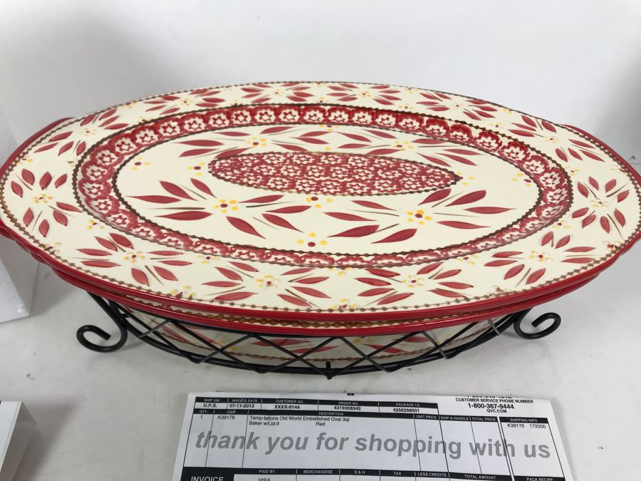 New Temptations By Tara Tesher - Old World Embellished Oval 3qt Baker With Lid And Tea For One Set [Photo 4]
