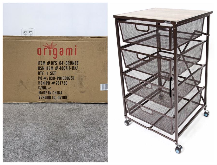 New Origami 4 Tier Drawer Cart With Wood Shelf DFS-04-Bronze [Photo 1]