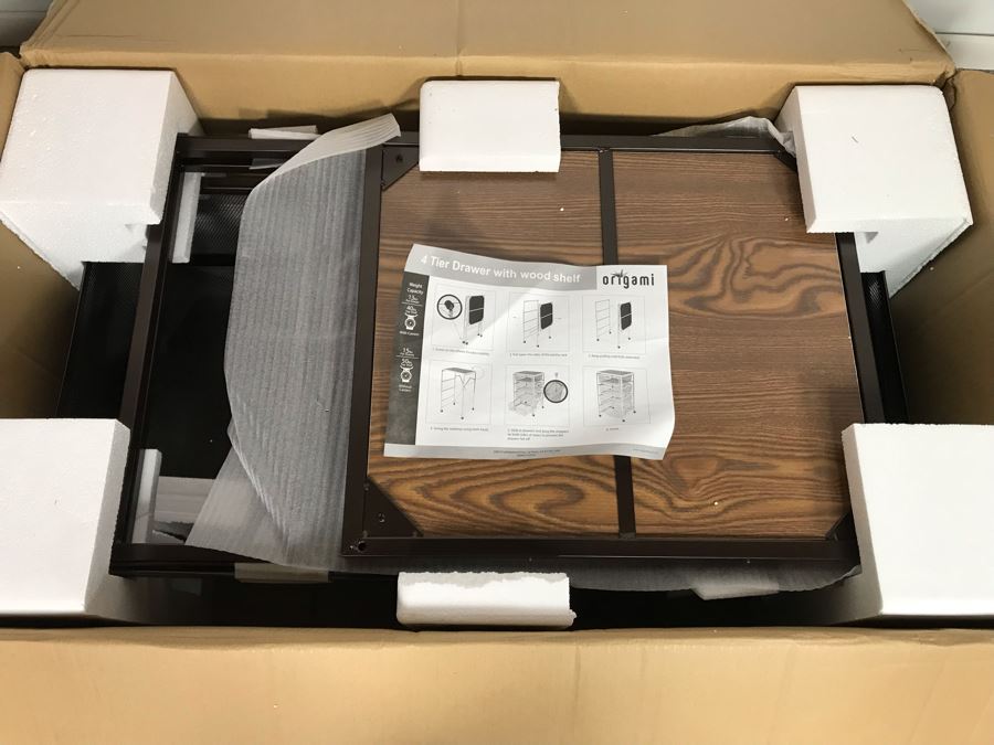 New Origami 4 Tier Drawer Cart With Wood Shelf DFS-04-Bronze [Photo 4]