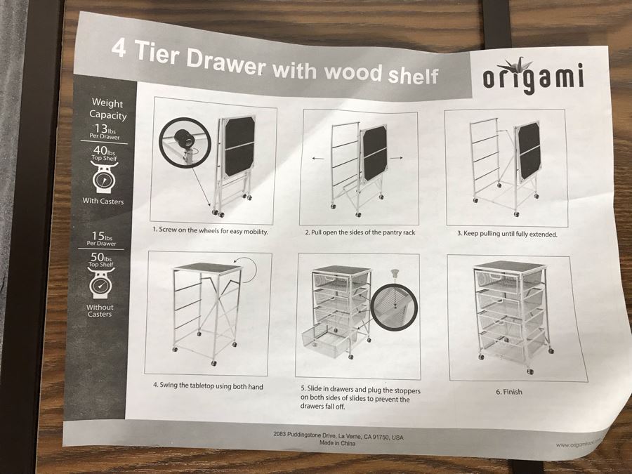 New Origami 4 Tier Drawer Cart With Wood Shelf DFS-04-Bronze [Photo 5]