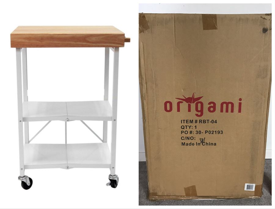 New Origami RBT-04 2 Shelf Kitchen Cart 25-1/4'L X 19-3/4'W x 36-1/4'H White