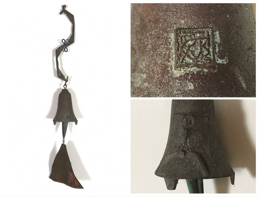 Original Mid-Century Paolo Soleri Italian-American Architect Signed Sculptural Bronze Wind Chime Wind-Bells Windbell 22L