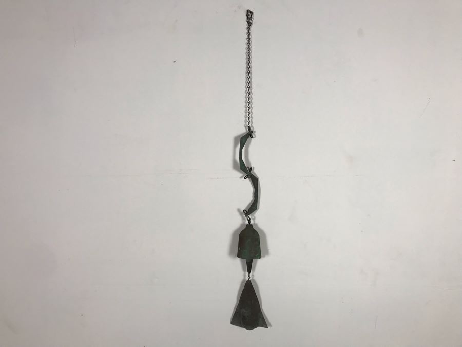 Original Mid-Century Paolo Soleri Italian-American Architect Signed Sculptural Bronze Wind Chime Wind-Bells Windbell 34L [Photo 3]