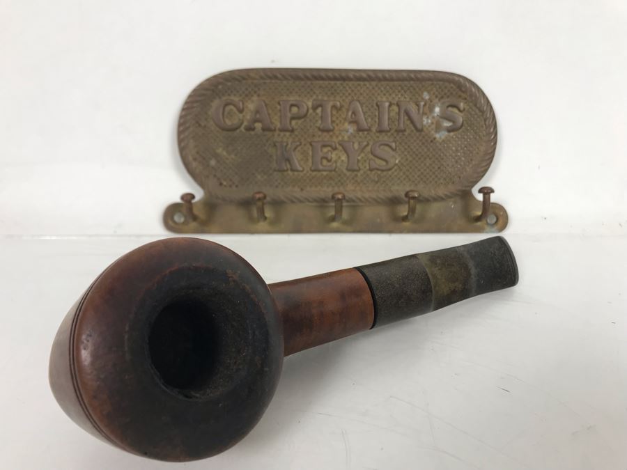 Vintage Briar Wood Smoking Pipe And Brass Captain's Key Wall Rack 5W [Photo 3]