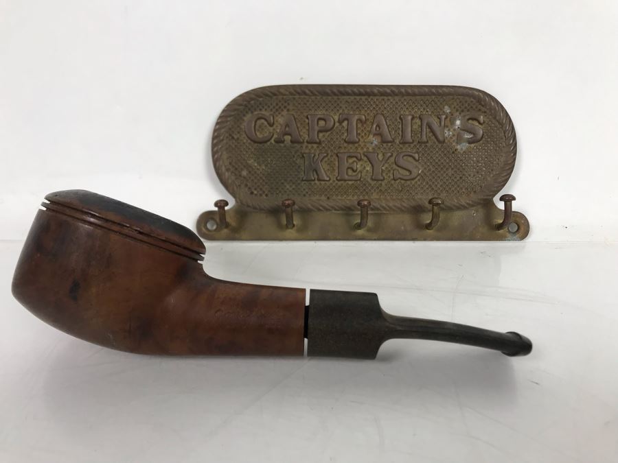 Vintage Briar Wood Smoking Pipe And Brass Captain's Key Wall Rack 5W [Photo 4]