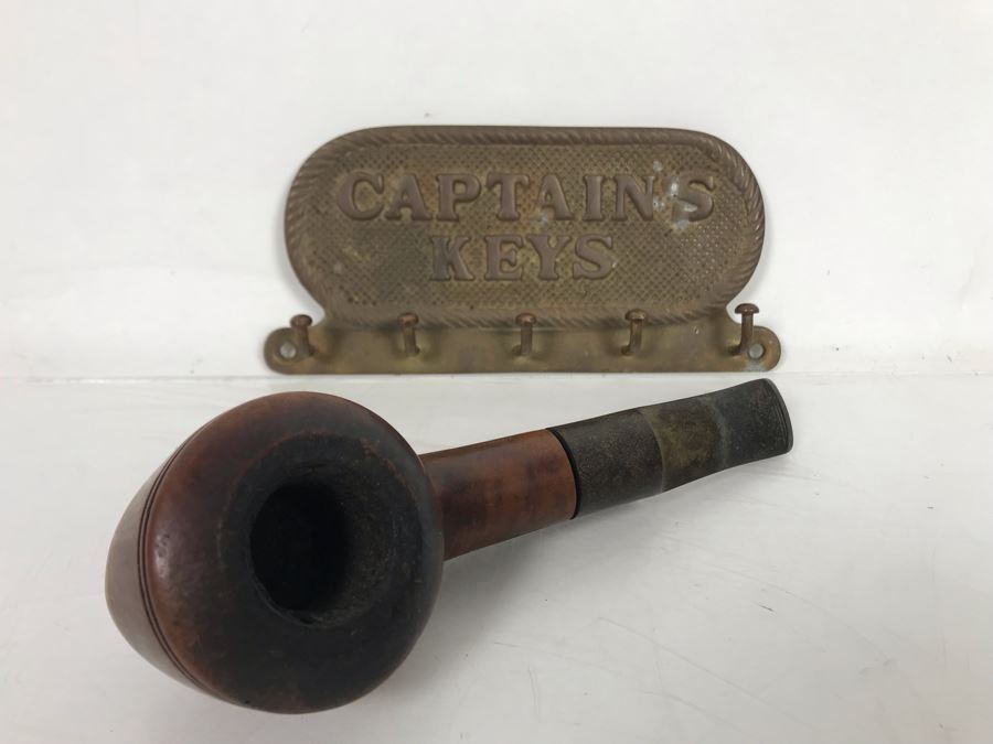 Vintage Briar Wood Smoking Pipe And Brass Captain's Key Wall Rack 5W [Photo 2]