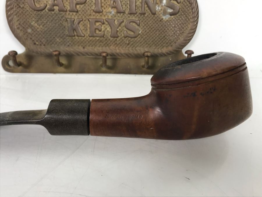 Vintage Briar Wood Smoking Pipe And Brass Captain's Key Wall Rack 5W [Photo 9]