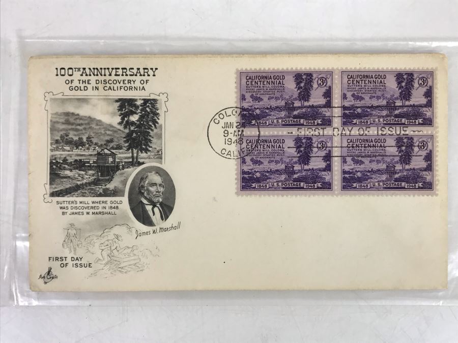Vintage First Day Issue Stamps: 100th Anniversary Of The Discovery Of Gold In California Centennial 3c 1948 [Photo 1]