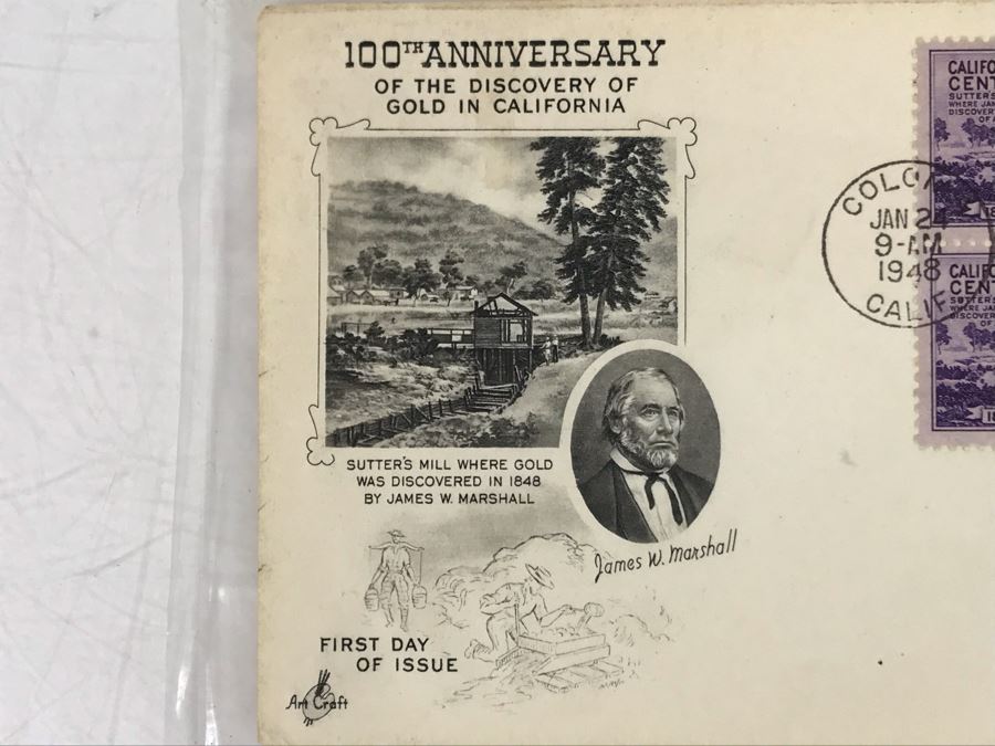 Vintage First Day Issue Stamps: 100th Anniversary Of The Discovery Of Gold In California Centennial 3c 1948 [Photo 4]