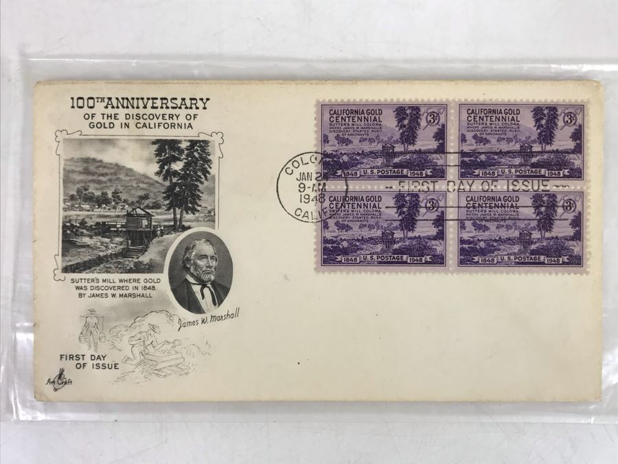 Vintage First Day Issue Stamps: 100th Anniversary Of The Discovery Of Gold In California Centennial 3c 1948 [Photo 2]