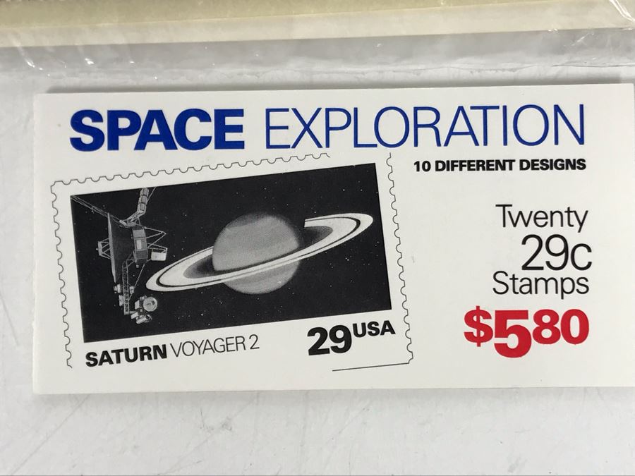 Mint Stamps Space Themed Benefiting Mankind Exploring The Moon, Understanding The Sun, Probing The Planets, Comprehending The Universe And Mint Stamp Book Of Space Exploration 10 Different Designs Saturn Voyager 2 [Photo 8]