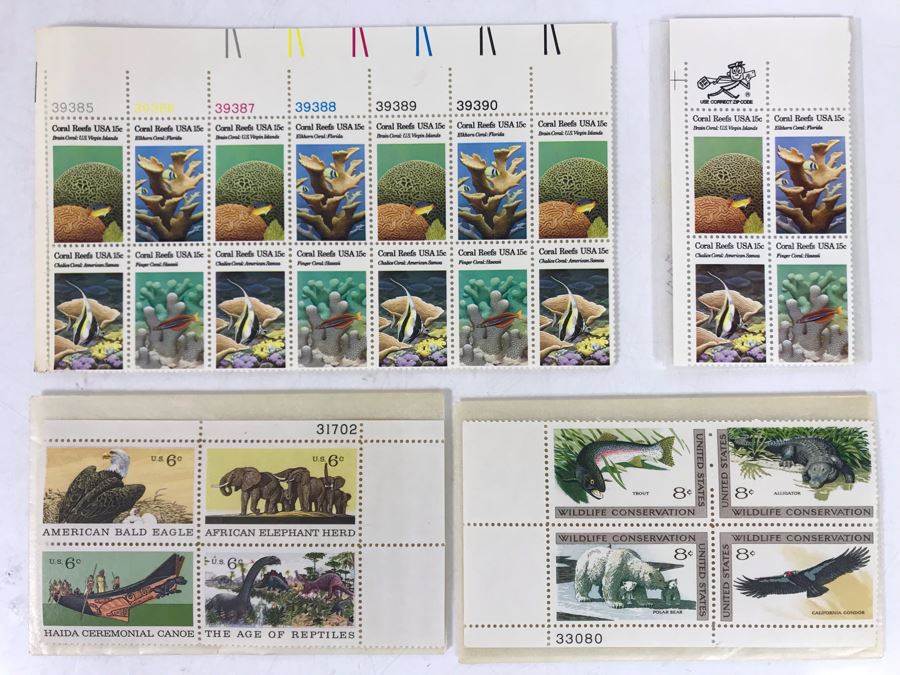 Mint Stamps Wildlife Conservation, American Bald Eagle, African Elephant Herd, The Age Of Reptiles, Haida Ceremonial Canoe And Coral Reefs USA [Photo 1]