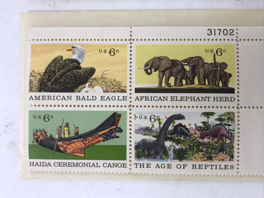 Mint Stamps Wildlife Conservation, American Bald Eagle, African Elephant Herd, The Age Of Reptiles, Haida Ceremonial Canoe And Coral Reefs USA [Photo 3]