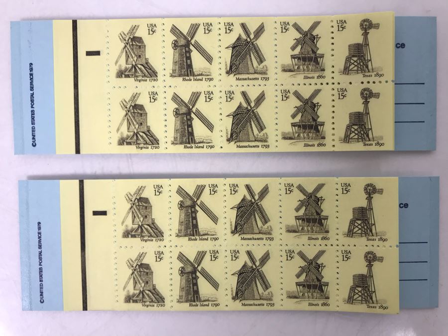 Pair Of Mint Fifteen Cent Stamp Books Windmills USA