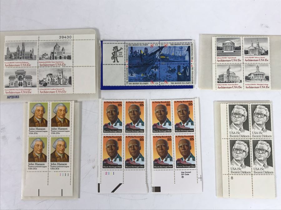Collection Of Mint Stamps: Black Heritage A. Philip Randolph, The Boston Tea Party, John Hanson, Everett Dirksen, Architecture [Photo 2]