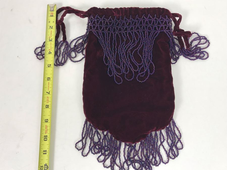 Vintage Purple Velvet Beaded Pouch Handbag 12L [Photo 7]