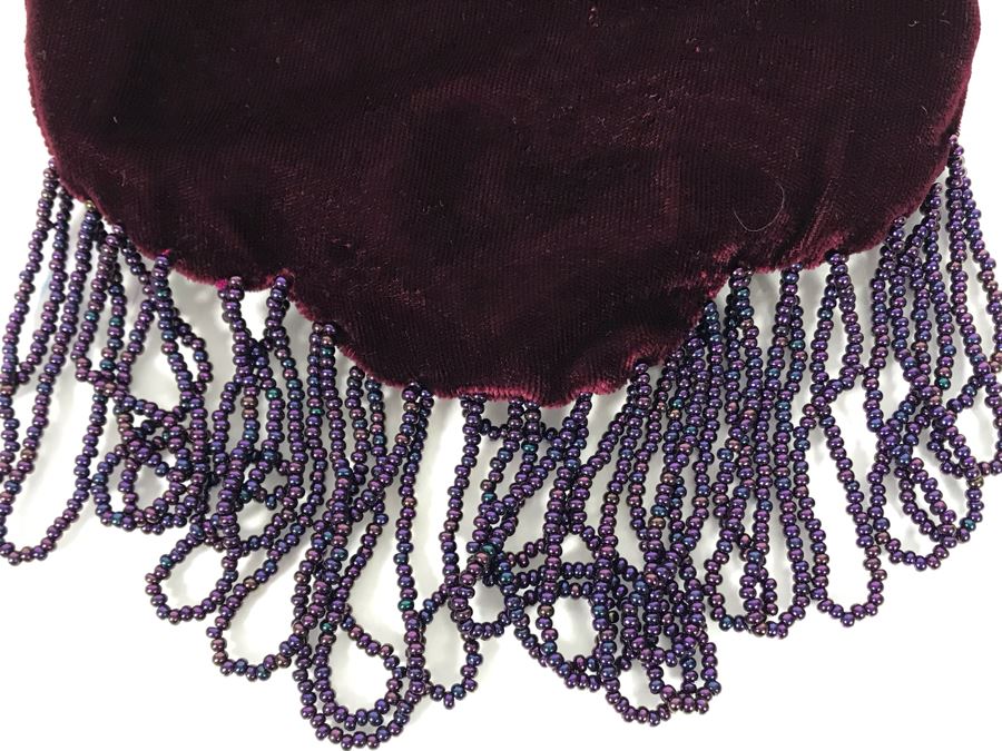 Vintage Purple Velvet Beaded Pouch Handbag 12L [Photo 4]