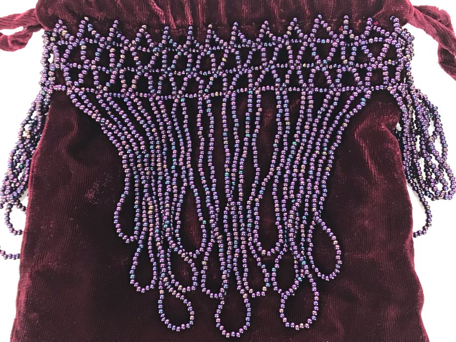 Vintage Purple Velvet Beaded Pouch Handbag 12L [Photo 3]
