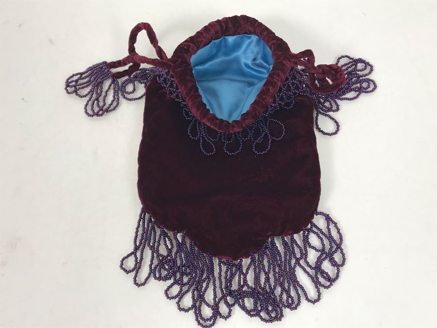 Vintage Purple Velvet Beaded Pouch Handbag 12L [Photo 6]