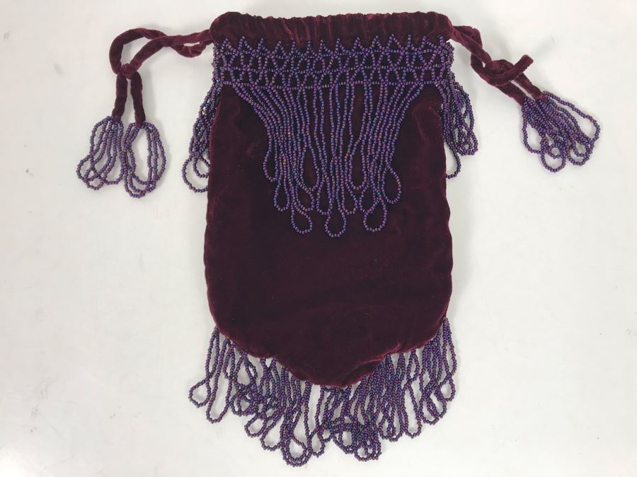 Vintage Purple Velvet Beaded Pouch Handbag 12L [Photo 2]