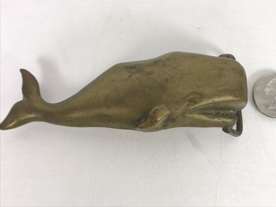 Vintage Brass Welles Whale Belt Buckle 5W [Photo 3]