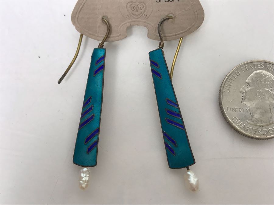 New Sterling Silver 14K Gold Wash Handcrafted Backed Enamel Earrings By Shashi [Photo 3]