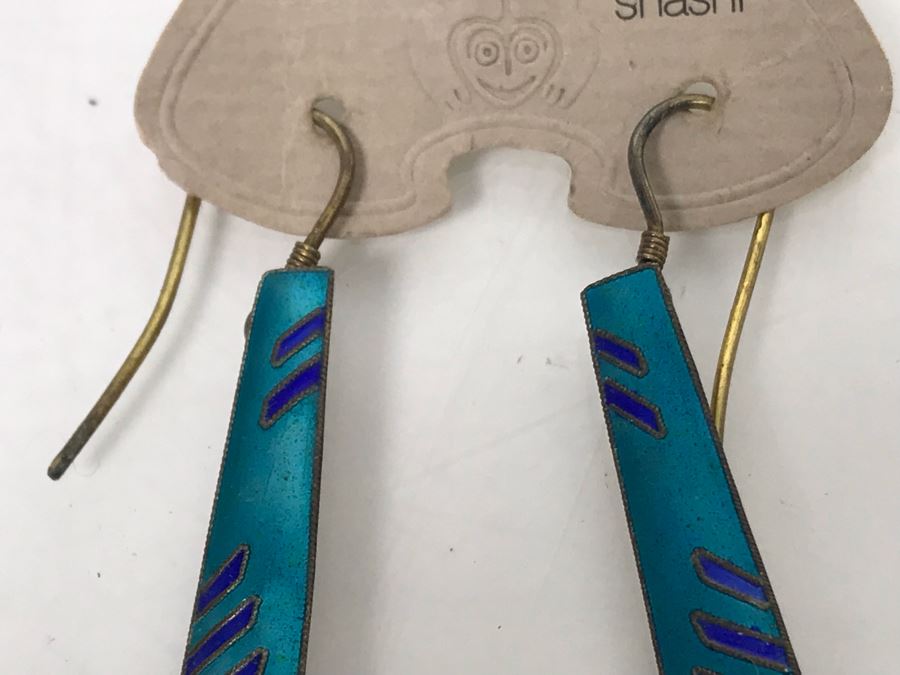 New Sterling Silver 14K Gold Wash Handcrafted Backed Enamel Earrings By Shashi [Photo 5]