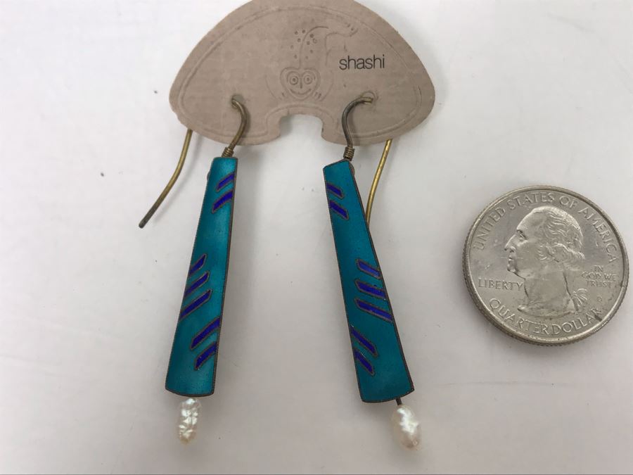 New Sterling Silver 14K Gold Wash Handcrafted Backed Enamel Earrings By Shashi [Photo 2]