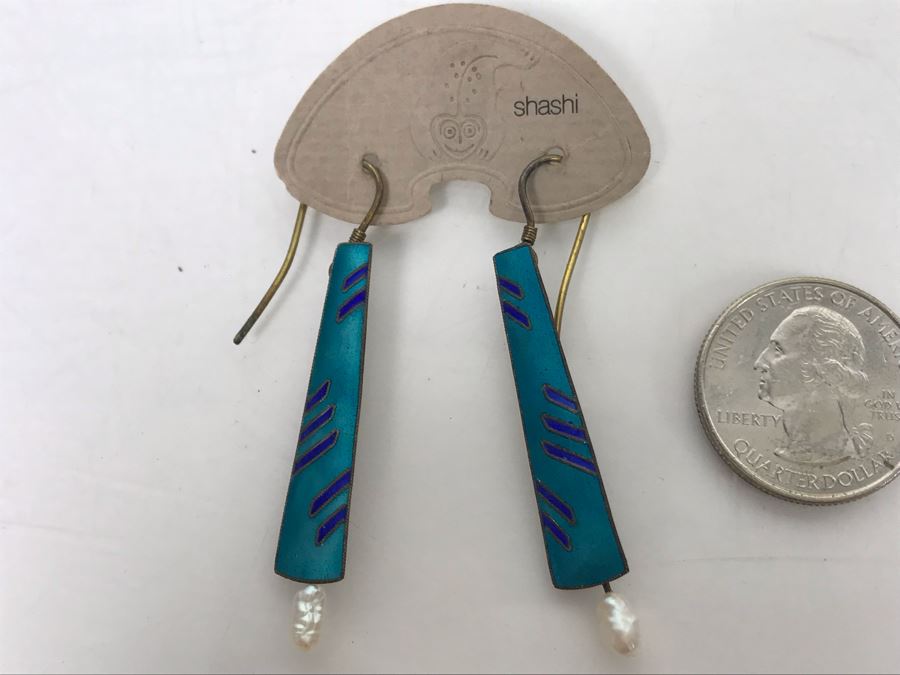 New Sterling Silver 14K Gold Wash Handcrafted Backed Enamel Earrings By Shashi [Photo 1]
